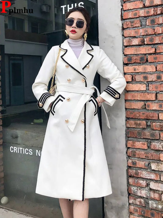 British Thick Warm Woolen Solid Overcoat Coats High-grade White