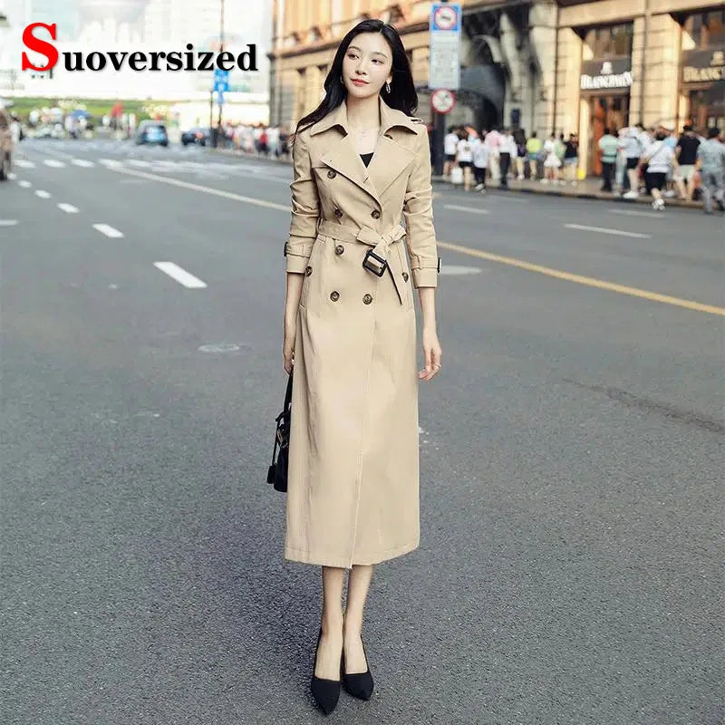 Korean Long Slim Double Breasted Trench Coats