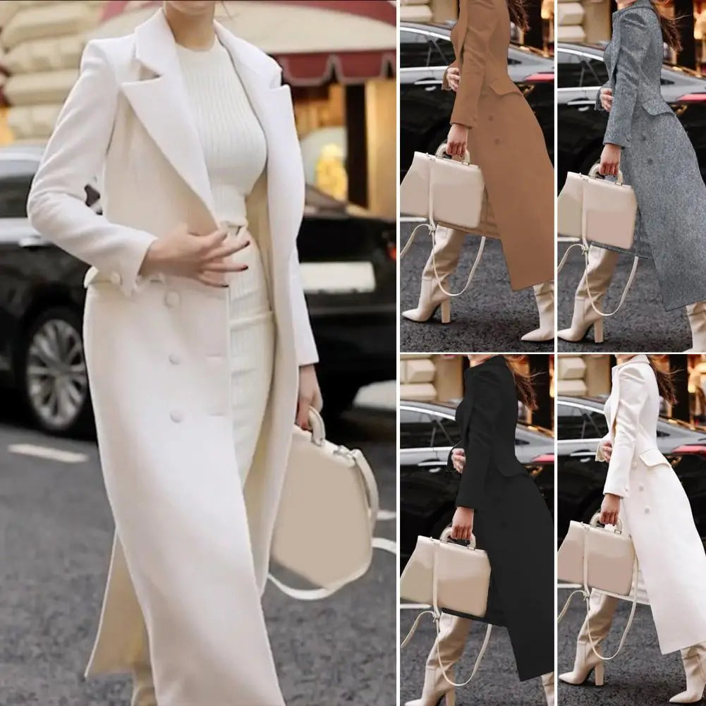 Anti-fade  Simple Women Winter Solid Color Long Woolen Jacket Coat Soft Woolen Outerwear Flap Pockets   Daily Clothing